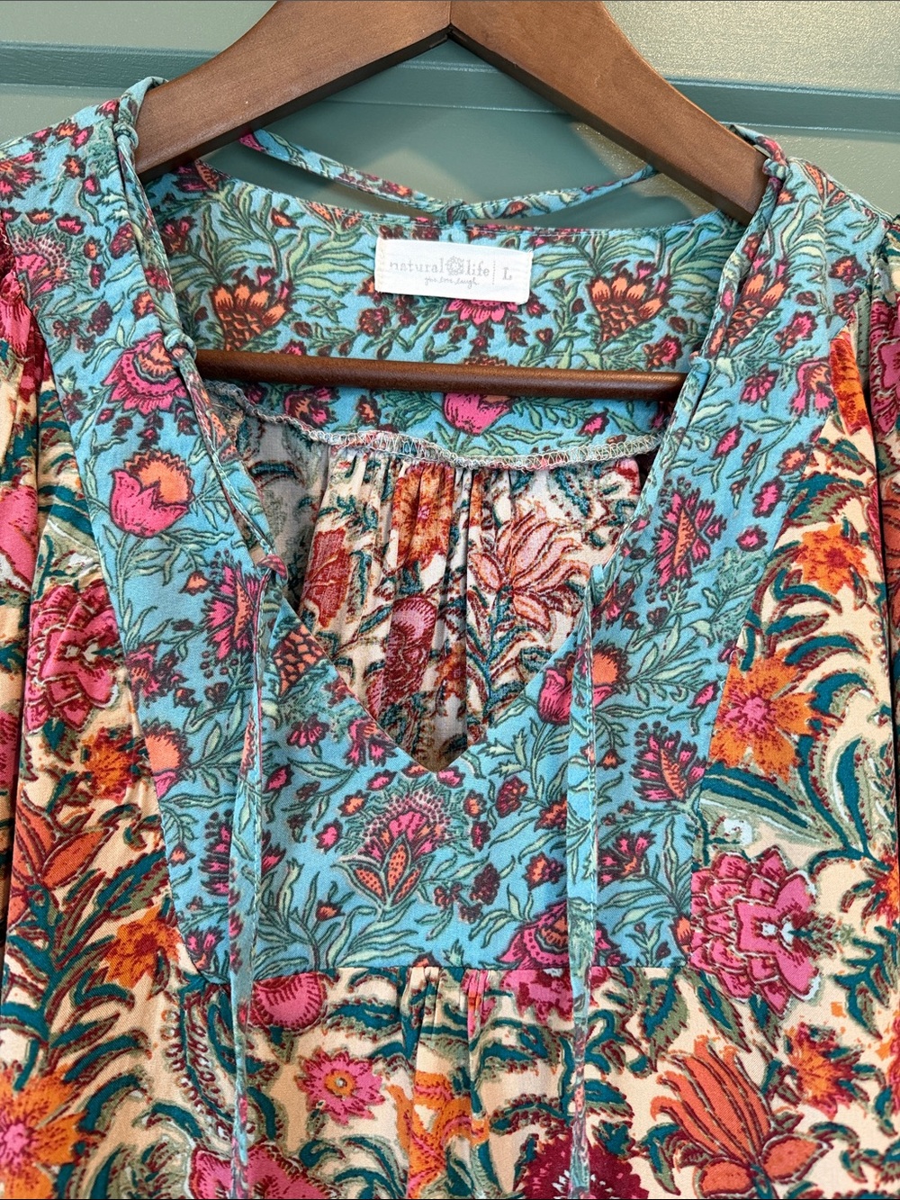 NATURAL LIFE Floral Boho Top in Teal, Pink and Orange - Picture 3 of 7